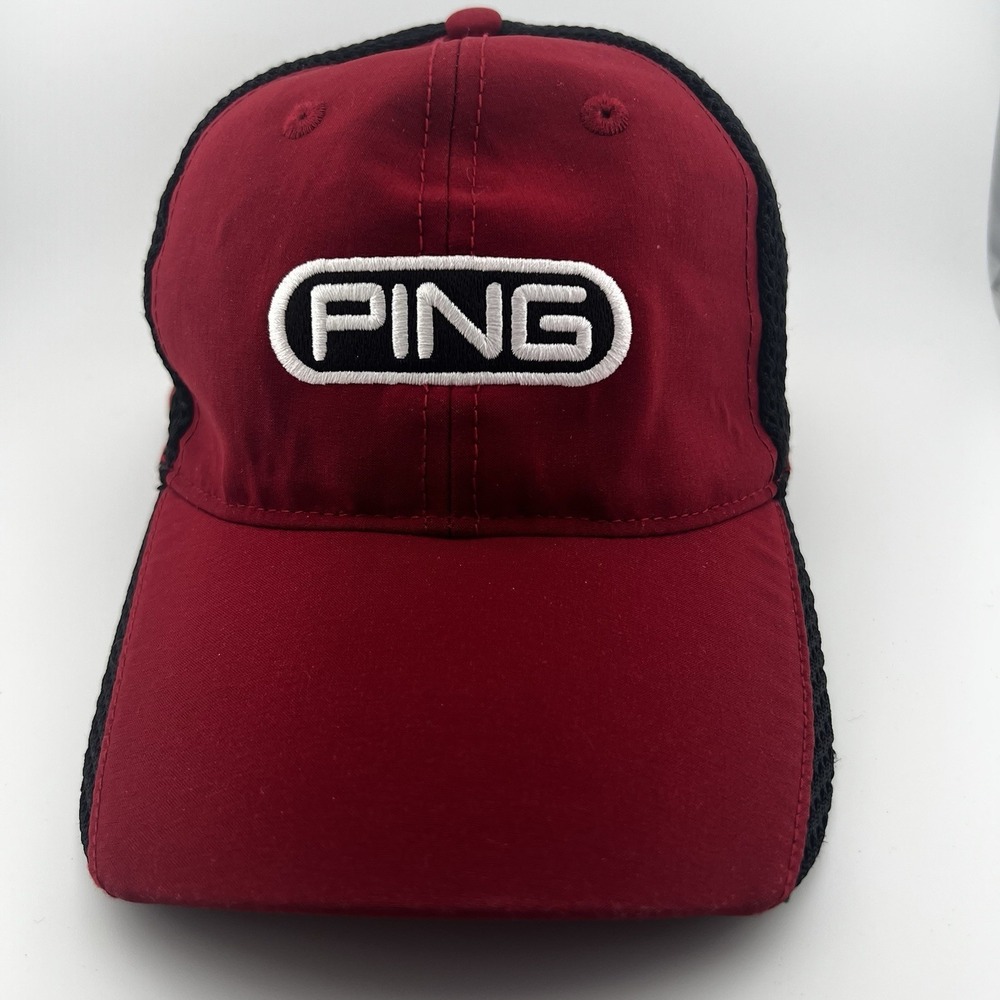 PING Golf Performance Mesh Hat Red Black Breathable Golf Cap OSFM